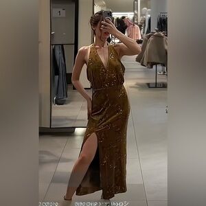 ZARA SEQUIN VELVET MIDI DRESS